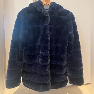 Navy faux fur coat